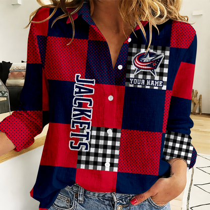 LIMITED EDITION - NEW CUSTOMIZED NHL18 CBJ COLUMBUS BLUE JACKETS WOMEN CASUAL SHIRT FOR FAN
