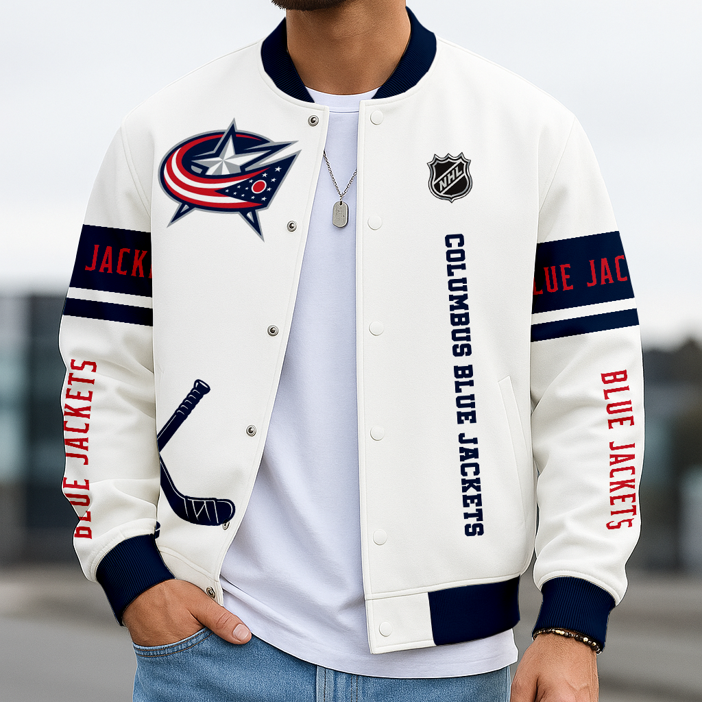 LIMITED EDITION - NEW CUSTOMIZED NHL18 CBJ COLUMBUS BLUE JACKETS BASEBALL JACKET, SATIN VARSITY JACKET