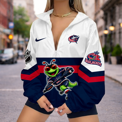 LIMITED EDITION - NEW CUSTOMIZED NHL18 CBJ COLUMBUS BLUE JACKETS V-NECK ZIPPER SWEATSHIRT JACKET