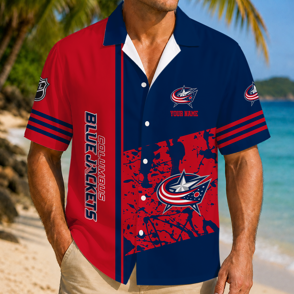 LIMITED EDITION - NEW CUSTOMIZED NHL18 CBJ COLUMBUS BLUE JACKETS UNISEX HAWAIIAN SHIRT