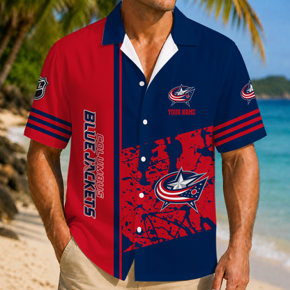 LIMITED EDITION - NEW CUSTOMIZED NHL18 CBJ COLUMBUS BLUE JACKETS UNISEX HAWAIIAN SHIRT