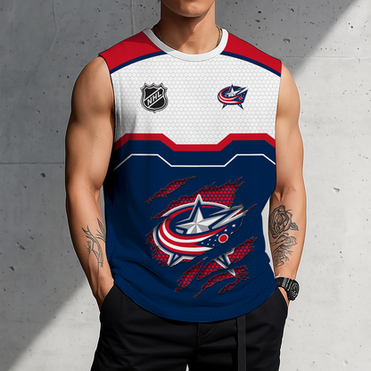 SPECIAL EDITION - NEW CUSTOMIZED NHL18 CBJ COLUMBUS BLUE JACKETS MEN'S GYM SHIRT