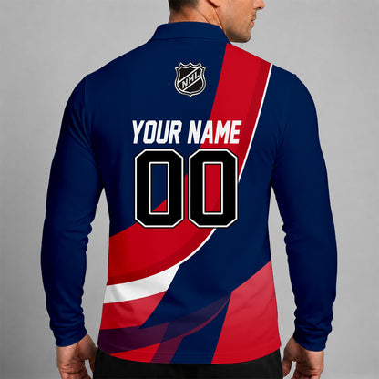 [SUPER SALE] NEW CUSTOMIZED NHL18 CBJ COLUMBUS BLUE JACKETS MEN LONG SLEEVE POLO