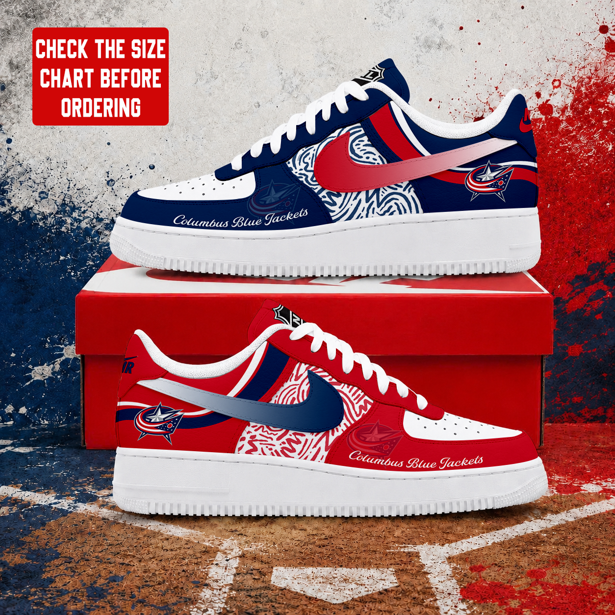 LIMITED EDITION - NEW CUSTOMIZED NHL18 CBJ COLUMBUS BLUE JACKETS AF1 SHOES
