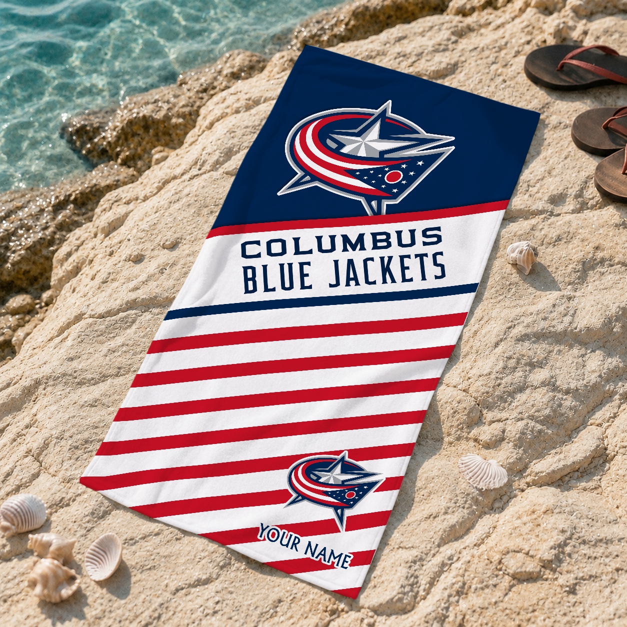 LIMITED EDITION - NEW CUSTOMIZED NHL18 CBJ COLUMBUS BLUE JACKETS BEACH TOWEL