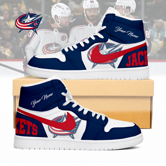LIMITED EDITION - NEW CUSTOMIZED NHL18 CBJ COLUMBUS BLUE JACKETS AIR JORDAN SNEAKERS
