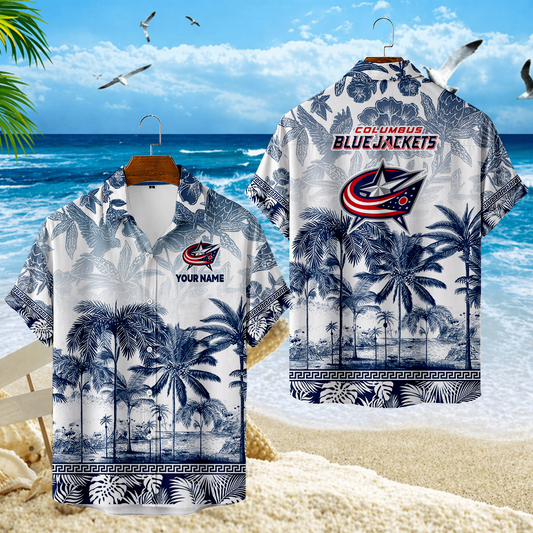 LIMITED EDITION - NEW CUSTOMIZED NHL18 CBJ COLUMBUS BLUE JACKETS UNISEX HAWAIIAN SHIRT