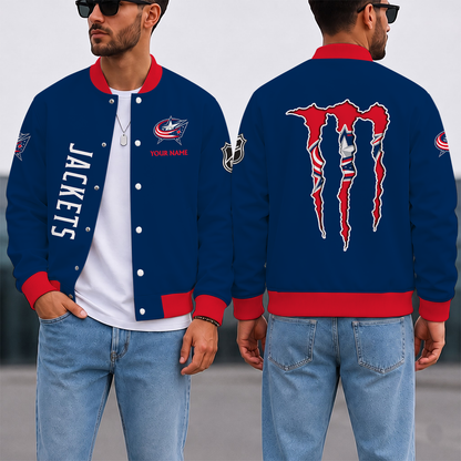 EXCLUSIVE EDITION - NEW CUSTOMIZED NHL18 CBJ COLUMBUS BLUE JACKETS SATIN VARSITY JACKET & BASEBALL JACKET