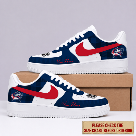 LIMITED EDITION - NEW CUSTOMIZED NHL18 CBJ COLUMBUS BLUE JACKETS AF1 SHOES