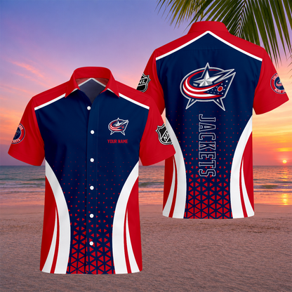 LIMITED EDITION - NEW CUSTOMIZED NHL18 CBJ COLUMBUS BLUE JACKETS UNISEX HAWAIIAN SHIRT