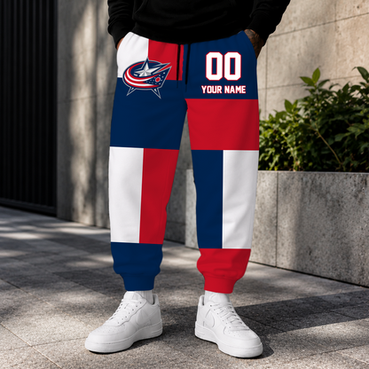LIMITED EDITION - NEW CUSTOMIZED NHL18 CBJ COLUMBUS BLUE JACKETS SWEATPANTS