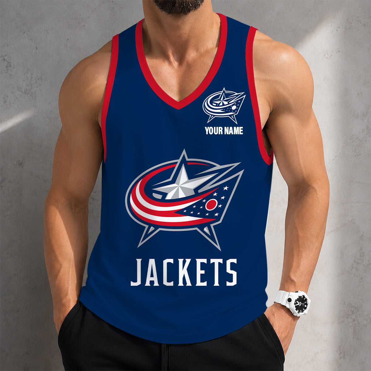 LIMITED EDITION - NEW CUSTOMIZED NHL18 CBJ COLUMBUS BLUE JACKETS MEN'S TANK TOP