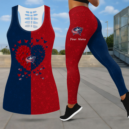 LIMITED EDITION - NEW CUSTOMIZED NHL18 CBJ COLUMBUS BLUE JACKETS LEGGINGS & HOLLOW TANK TOP SET