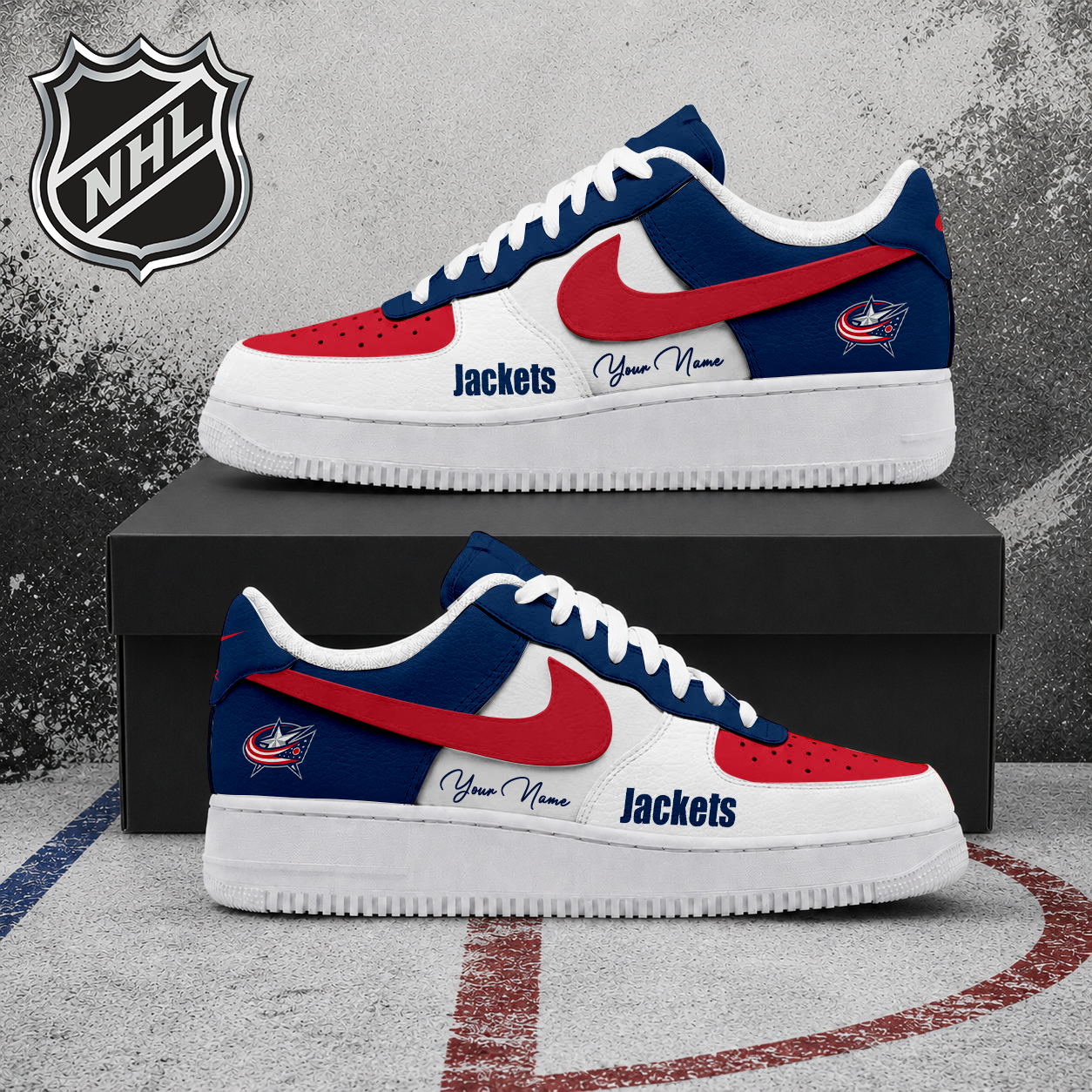 FINAL CLEARANCE - NEW CUSTOMIZED NHL18 CBJ COLUMBUS BLUE JACKETS AF1 SHOES
