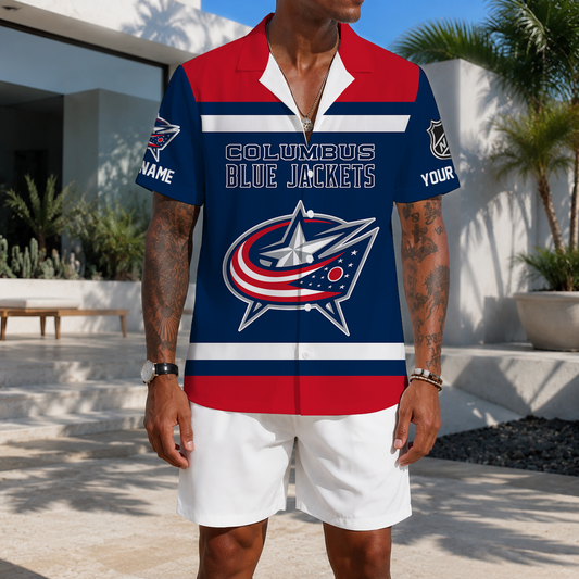 LIMITED EDITION - NEW CUSTOMIZED NHL18 CBJ COLUMBUS BLUE JACKETS UNISEX HAWAIIAN SHIRT