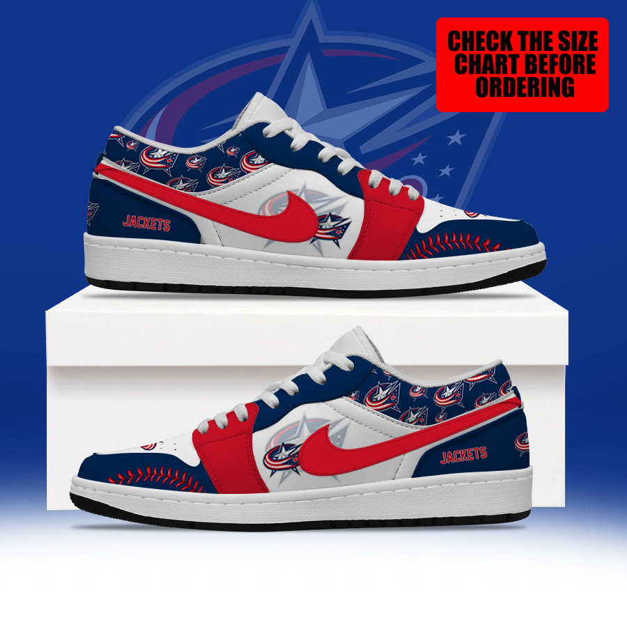[SUPER SALE] NEW CUSTOMIZED NHL18 CBJ COLUMBUS BLUE JACKETS AIR JORDAN LOW SHOES