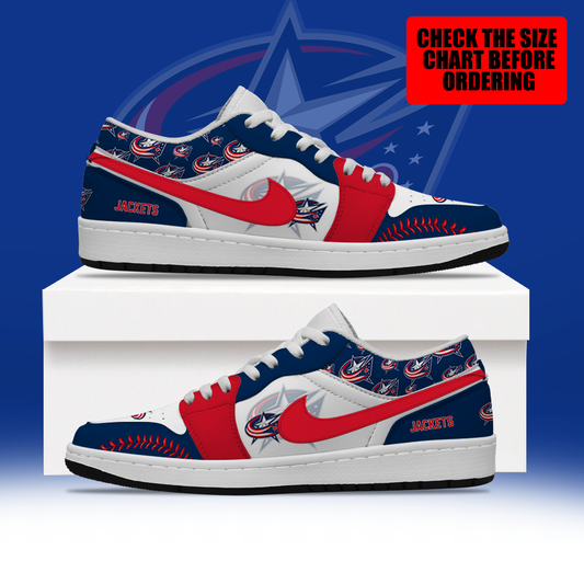 [SUPER SALE] NEW CUSTOMIZED NHL18 CBJ COLUMBUS BLUE JACKETS AIR JORDAN LOW SHOES