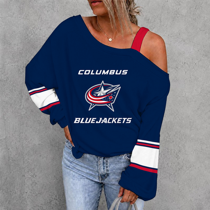 [SUPER SALE] NEW CUSTOMIZED NHL18 CBJ COLUMBUS BLUE JACKETS DROP SHOULDER SWEATSHIRT