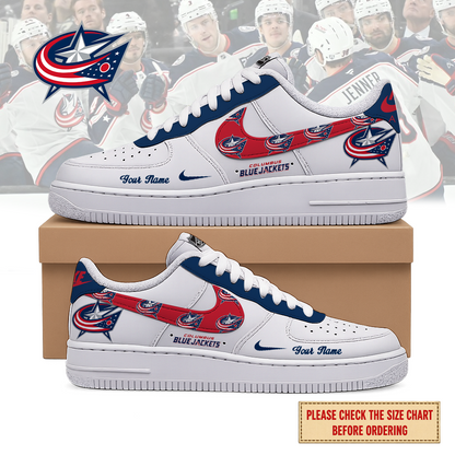 EXCLUSIVE EDITION - NEW CUSTOMIZED NHL18 CBJ COLUMBUS BLUE JACKETS AF1 SHOES