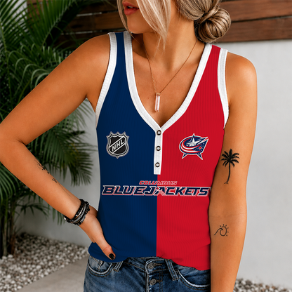 [SUPER SALE] NEW CUSTOMIZED NHL18 CBJ COLUMBUS BLUE JACKETS WOMEN'S V-NECK TANK TOP