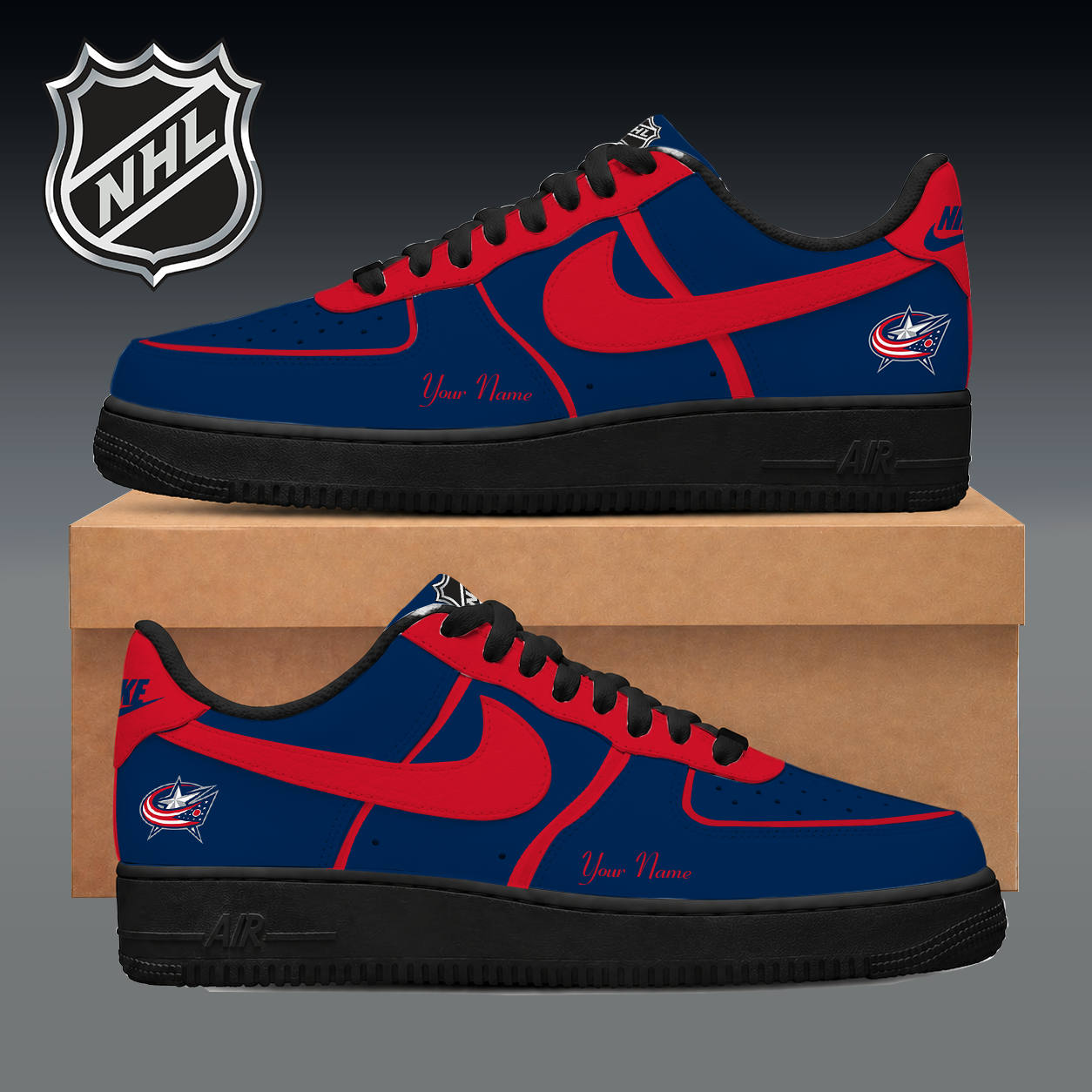 LIMITED EDITION - NEW CUSTOMIZED NHL18 CBJ COLUMBUS BLUE JACKETS AF1 SNEAKER