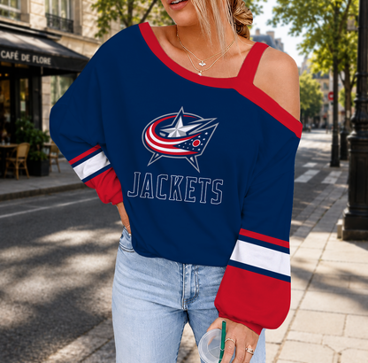 EXCLUSIVE EDITION - NEW CUSTOMIZED NHL18 CBJ COLUMBUS BLUE JACKETS DROP SHOULDER SWEATSHIRT