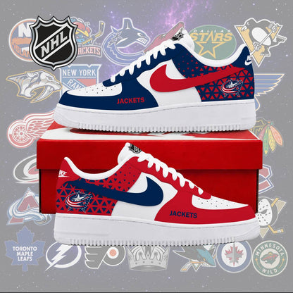 LIMITED EDITION - NEW CUSTOMIZED NHL18 CBJ COLUMBUS BLUE JACKETS AF1 SHOES