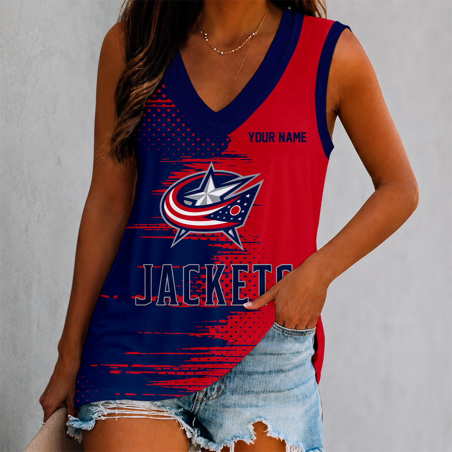LIMITED EDITION - NEW CUSTOMIZED NHL18 CBJ COLUMBUS BLUE JACKETS WOMEN'S V-NECK TANK TOP