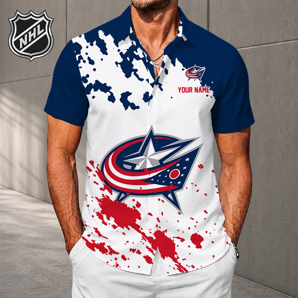 LIMITED EDITION - NEW CUSTOMIZED NHL18 CBJ COLUMBUS BLUE JACKETS UNISEX HAWAIIAN SHIRT