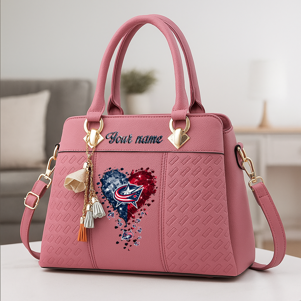 LIMITED EDITION - NEW CUSTOMIZED NHL18 CBJ COLUMBUS BLUE JACKETS ZIP HANDBAG MULTICOLOR