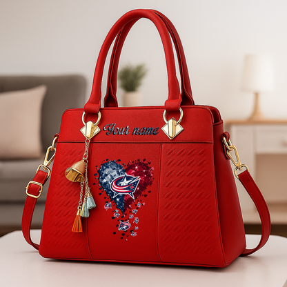 LIMITED EDITION - NEW CUSTOMIZED NHL18 CBJ COLUMBUS BLUE JACKETS ZIP HANDBAG MULTICOLOR