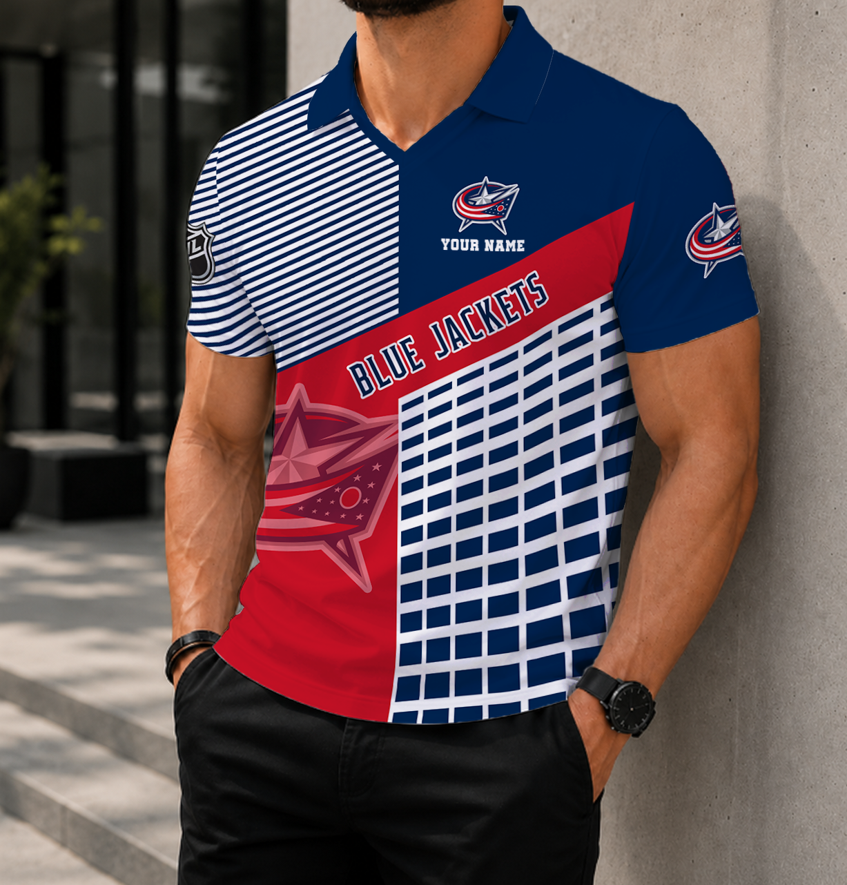 VIRAL EDITION - NEW CUSTOMIZED NHL18 CBJ COLUMBUS BLUE JACKETS POLO SHIRT