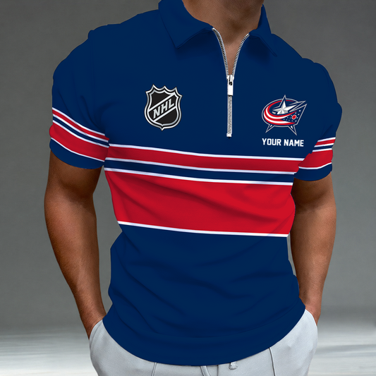 [SUPER SALE] NEW CUSTOMIZED NHL18 CBJ COLUMBUS KHAKI JACKETS POLO SHIRT