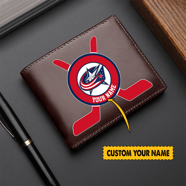 LIMITED EDITION - NEW CUSTOMIZED NHL18 CBJ COLUMBUS BLUE JACKETS LEATHER WALLET