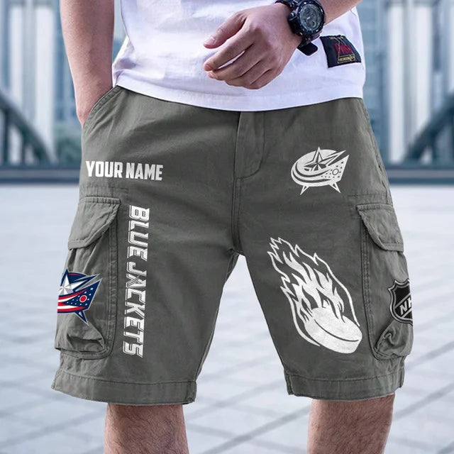 [SUPER SALE] NEW CUSTOMIZED NHL18 CBJ COLUMBUS BLUE JACKETS CARGO SHORTS