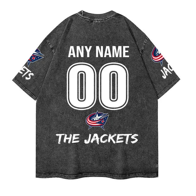 [SUPER SALE] NEW CUSTOMIZED NHL18 CBJ COLUMBUS BLUE JACKETS MULTICOLOR WASHED TEE
