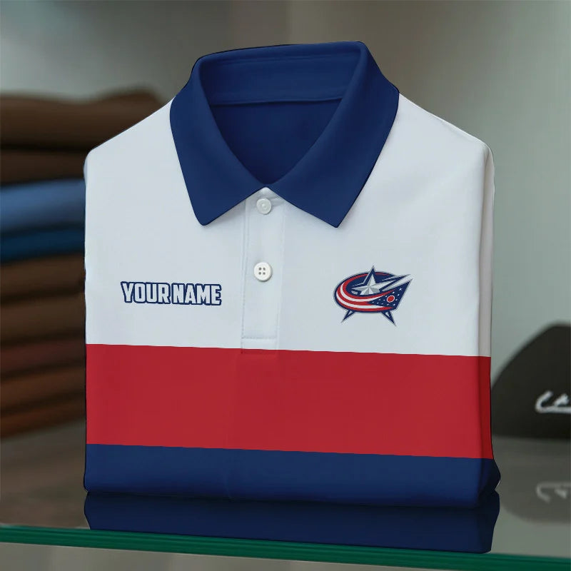[SUPER SALE] NEW CUSTOMIZED NHL18 CBJ COLUMBUS BLUE JACKETS POLO SHIRT