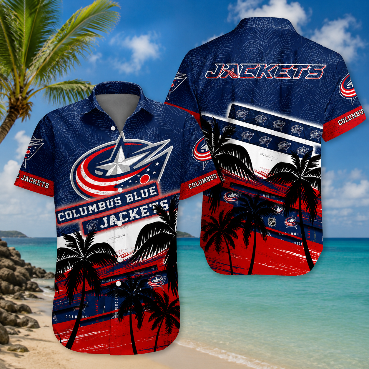 LIMITED EDITION - NEW CUSTOMIZED NHL18 CBJ COLUMBUS BLUE JACKETS UNISEX HAWAIIAN SHIRT