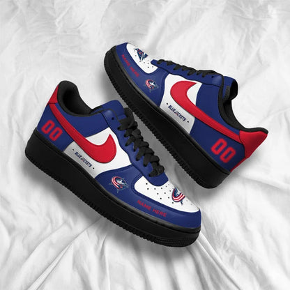 [SUPER SALE] NEW CUSTOMIZED NHL18 CBJ COLUMBUS BLUE JACKETS AF1 SHOES