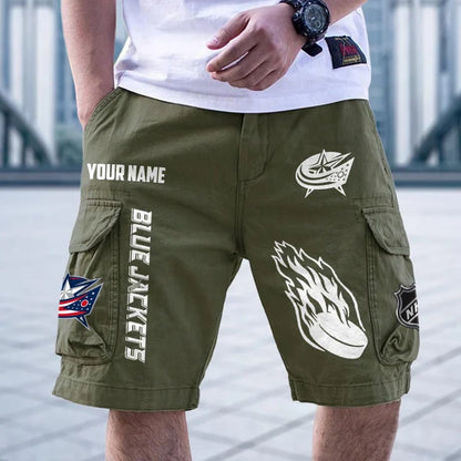 [SUPER SALE] NEW CUSTOMIZED NHL18 CBJ COLUMBUS BLUE JACKETS CARGO SHORTS
