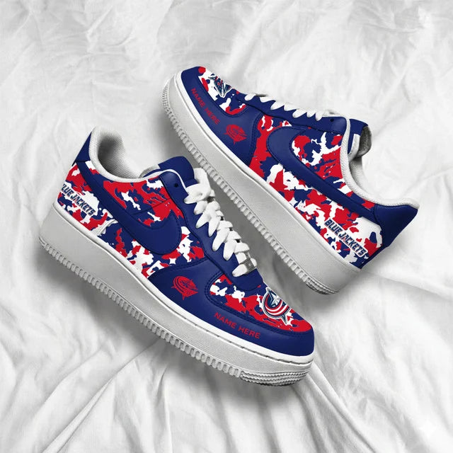 [SUPER SALE] NEW CUSTOMIZED NHL18 CBJ COLUMBUS BLUE JACKETS AF1 SHOES