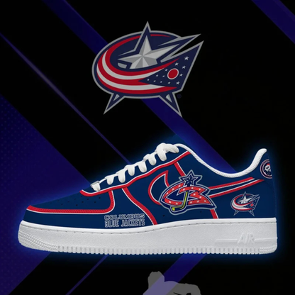 LIMITED EDITION - NEW CUSTOMIZED NHL18 CBJ COLUMBUS BLUE JACKETS AF1 SHOES