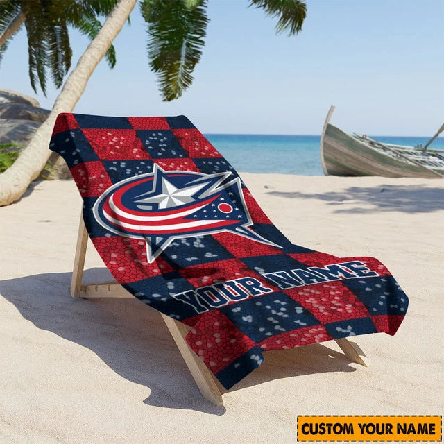 LIMITED EDITION - NEW CUSTOMIZED NHL18 CBJ COLUMBUS BLUE JACKETS BEACH TOWEL FOR FAN