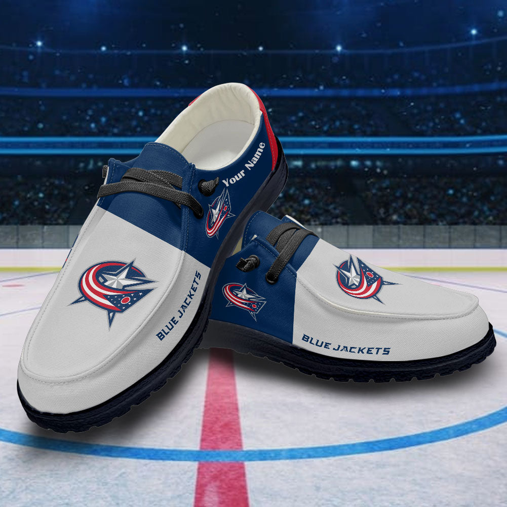 LIMITED EDITION - NEW CUSTOMIZED NHL18 CBJ COLUMBUS BLUE JACKETS PREMIUM LOAFER SHOES