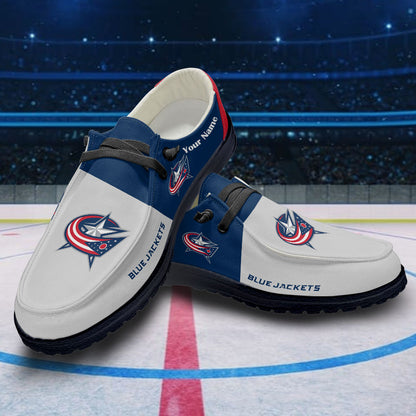 LIMITED EDITION - NEW CUSTOMIZED NHL18 CBJ COLUMBUS BLUE JACKETS PREMIUM LOAFER SHOES