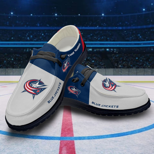 LIMITED EDITION - NEW CUSTOMIZED NHL18 CBJ COLUMBUS BLUE JACKETS PREMIUM LOAFER SHOES