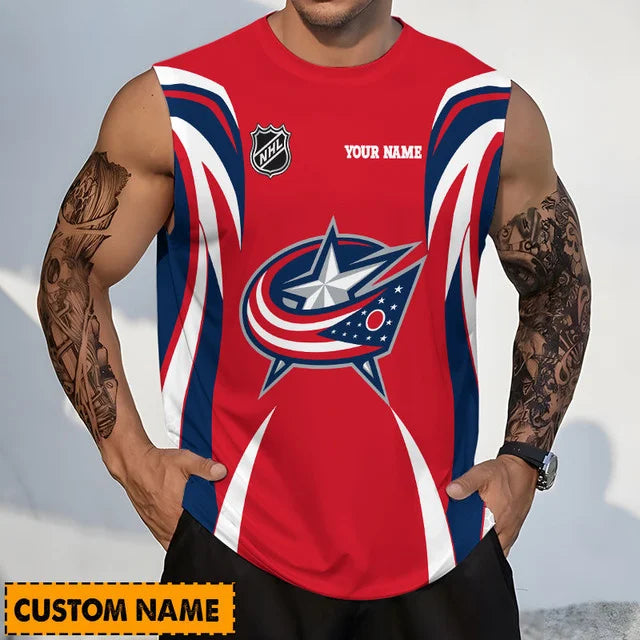LIMITED EDITION - NEW CUSTOMIZED NHL18 CBJ COLUMBUS BLUE JACKETS TANK TOP & GYM SHIRT