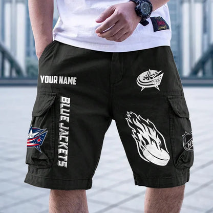 [SUPER SALE] NEW CUSTOMIZED NHL18 CBJ COLUMBUS BLUE JACKETS CARGO SHORTS