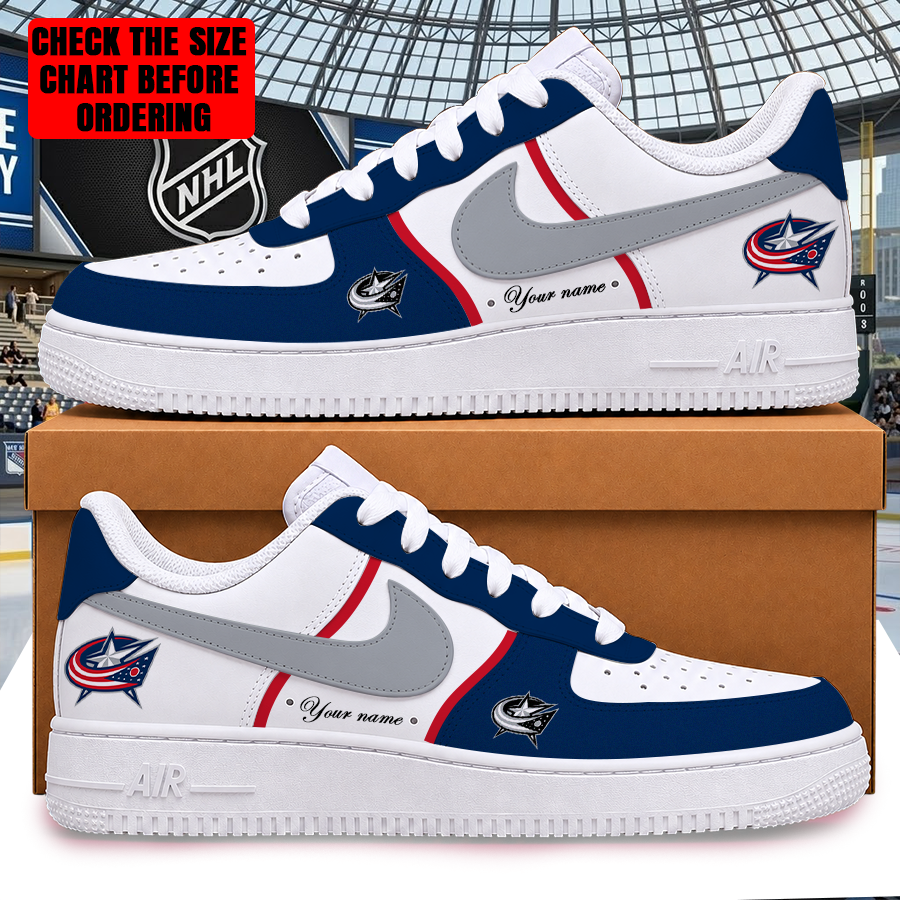LIMITED EDITION - NEW CUSTOMIZED NHL18 CBJ COLUMBUS BLUE JACKETS AF1 SHOES