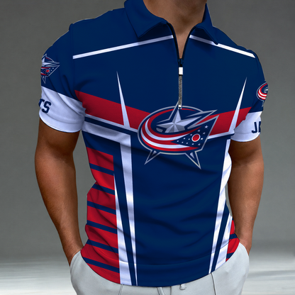LIMITED EDITION - NEW CUSTOMIZED NHL18 CBJ COLUMBUS KHAKI JACKETS POLO SHIRT
